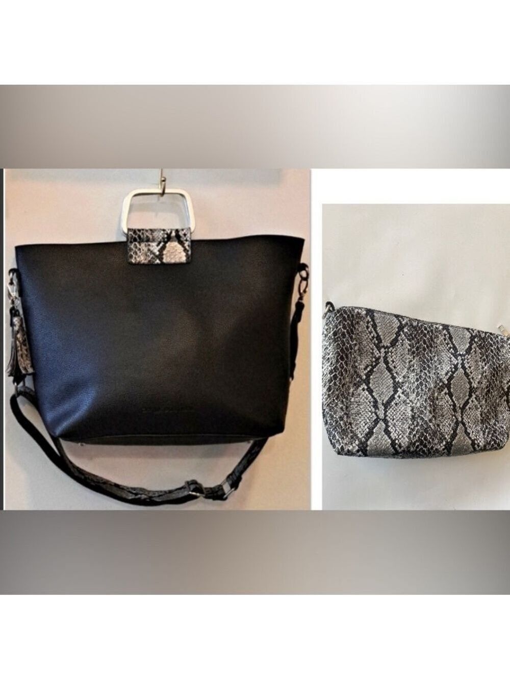 NWOT Bag Set. Vegan Leather Cross Snakeskin Large tote and matching bag.